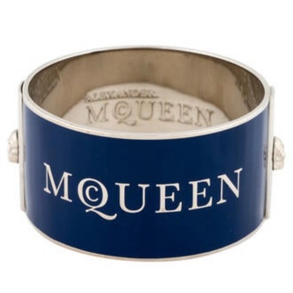 Alexander McQueen Wide Logo Skull Bangle Bracelet Blue NWOT Rare NWOT $365 - Picture 4 of 5
